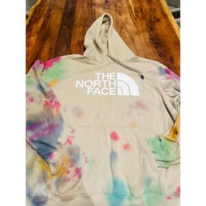 The North Face Tie Dye Hoodie Mens XL Tan Multi Color Excellent Custom Pullover